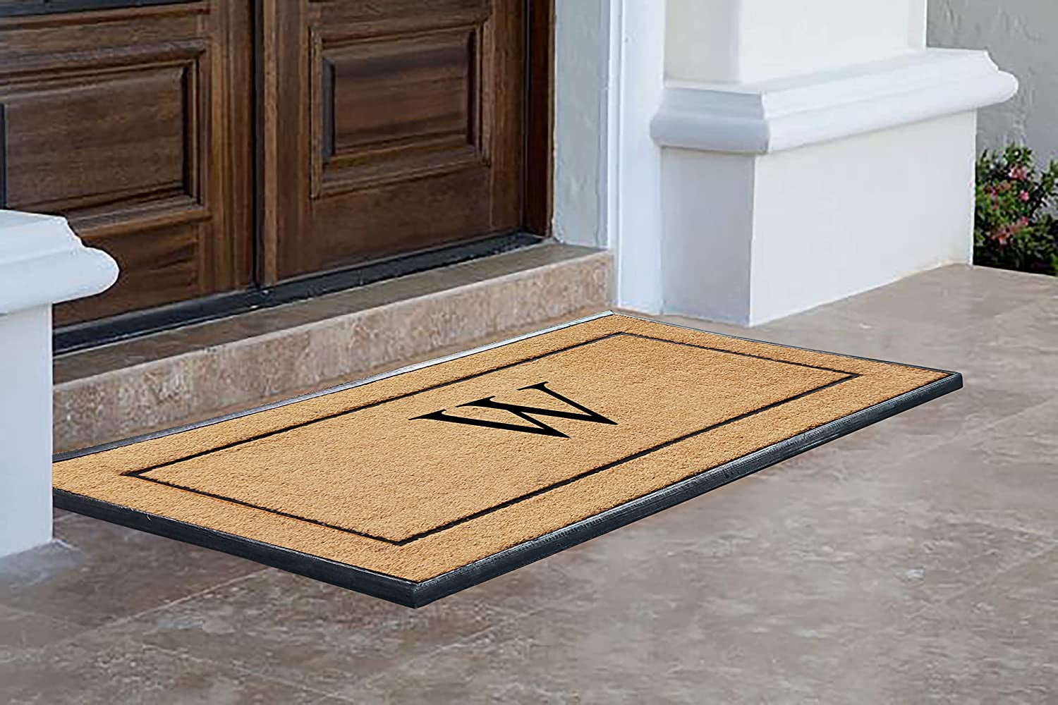 A1HC Natural Coir Monogrammed Doormat, Heavy-Duty Thin Profile Front Door Mat - 30"x60"