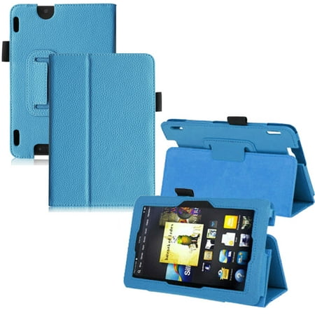 Leather Folio Stand Cover Case For Amazon Kindle Fire HDX 7 Inch Sky (Best Cover For Kindle Fire Hdx 7)