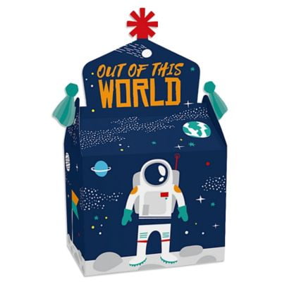 Blast Off to Outer Space - Treat Box Party Favors - Rocket Ship Baby Shower or Birthday Party Goodie Gable Boxes - Set of 12