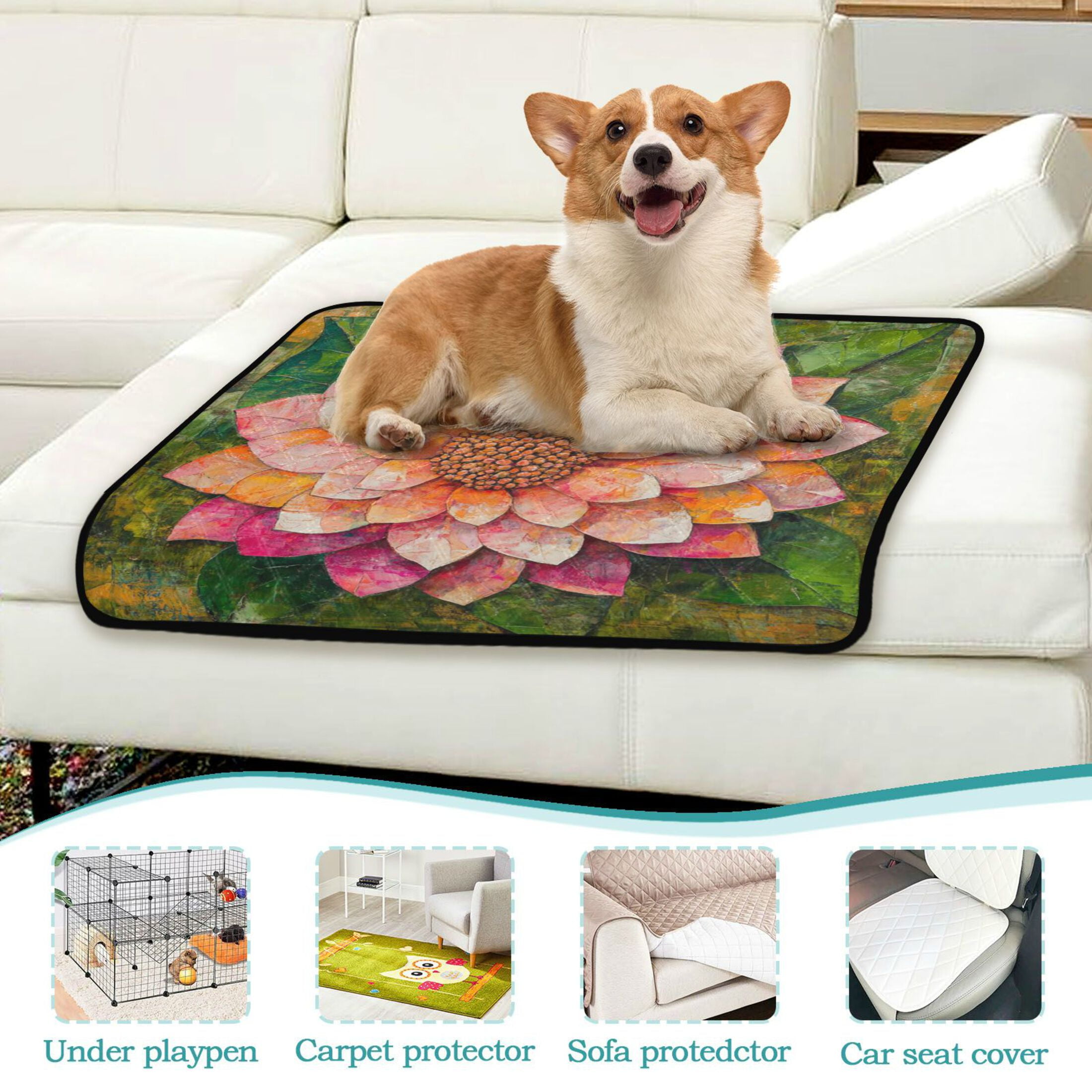 Qxltty King Flower Cat litter Pads Pet Set of 3 Diaper Mats Center Anti-leakage Layer Absorbent Soft and Comfortable
