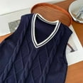thumbnail image 4 of Vedolay Womens Fall Tops Women's Knitted Loose Vest Spring Fall Plus Size V-neck Sweater Top,Navy One Size, 4 of 5