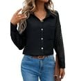 thumbnail image 3 of Women'S Button Down Shirts Long Sleeve V Neck Business Casual Plain Blouses Top Black M, 3 of 9