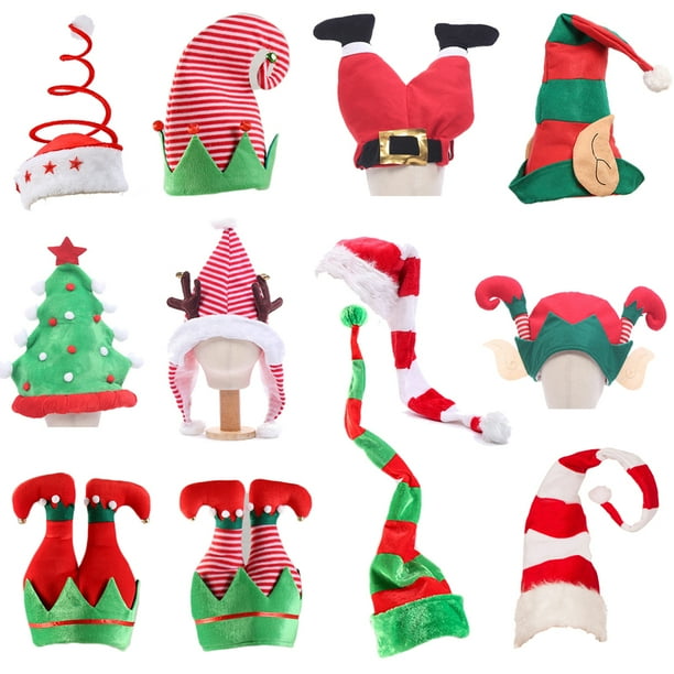 Gorro navideño de peluche de elfo, gorro de Papá Noel con bonitas rayas, gorros creativos de pavo con dibujos animados, adornos para fiestas de Navidad de Año Nuevo, accesorios de decoración