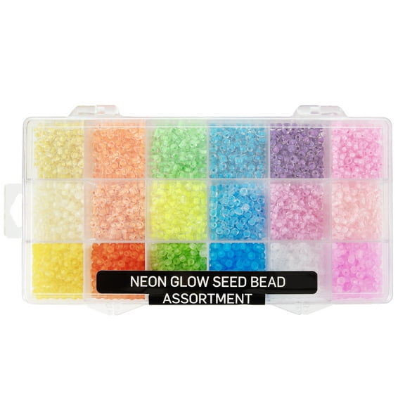 Cousin DIY Neon Glow Seed Bead Bulk Assortment with Case, 270g,4000 Piece, Adult, Model 69995759