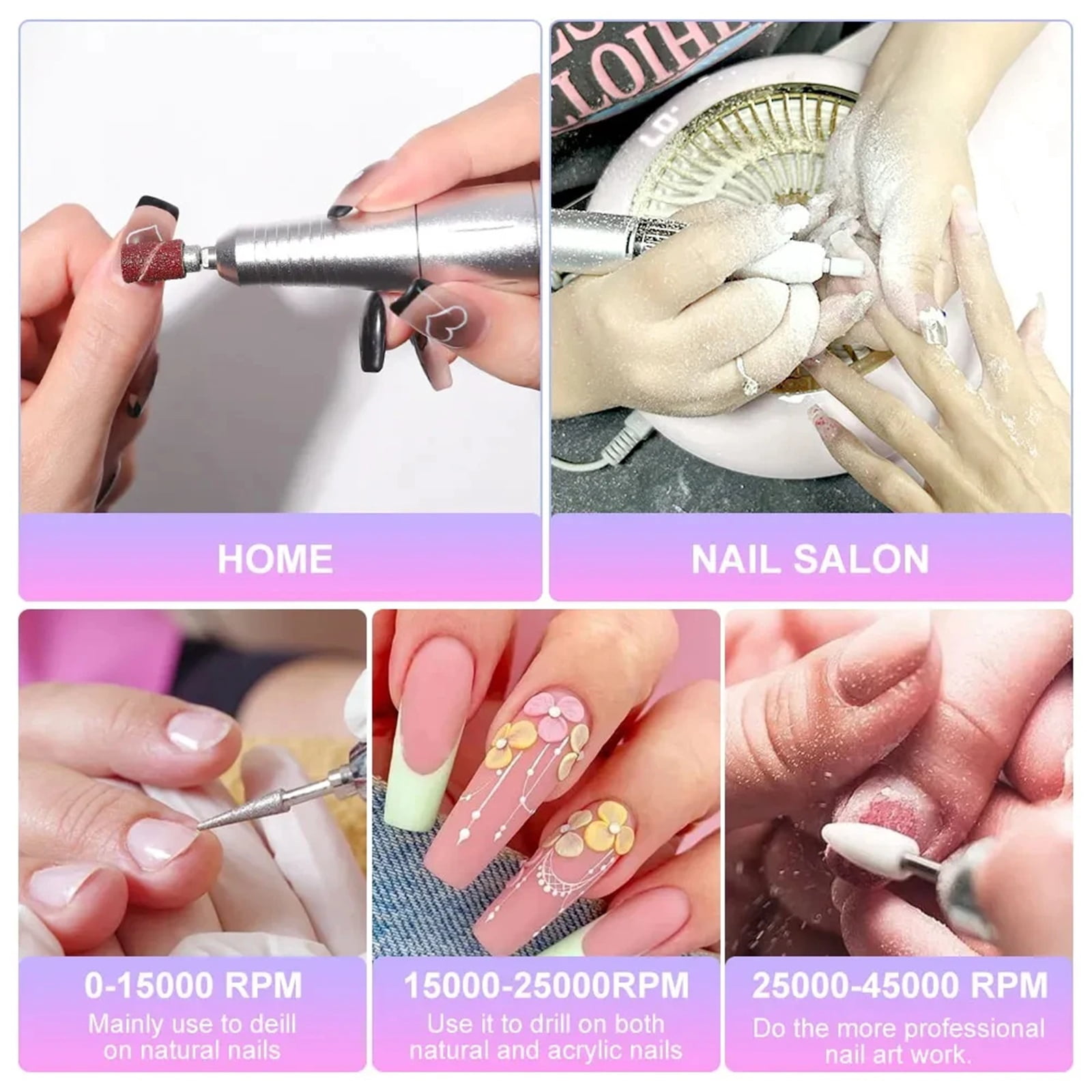 45000RPM Electric Nail Drill Machine Professional Nail Drills for Gel Nails Polish Low Noise Rechargeable  Portable Nail File