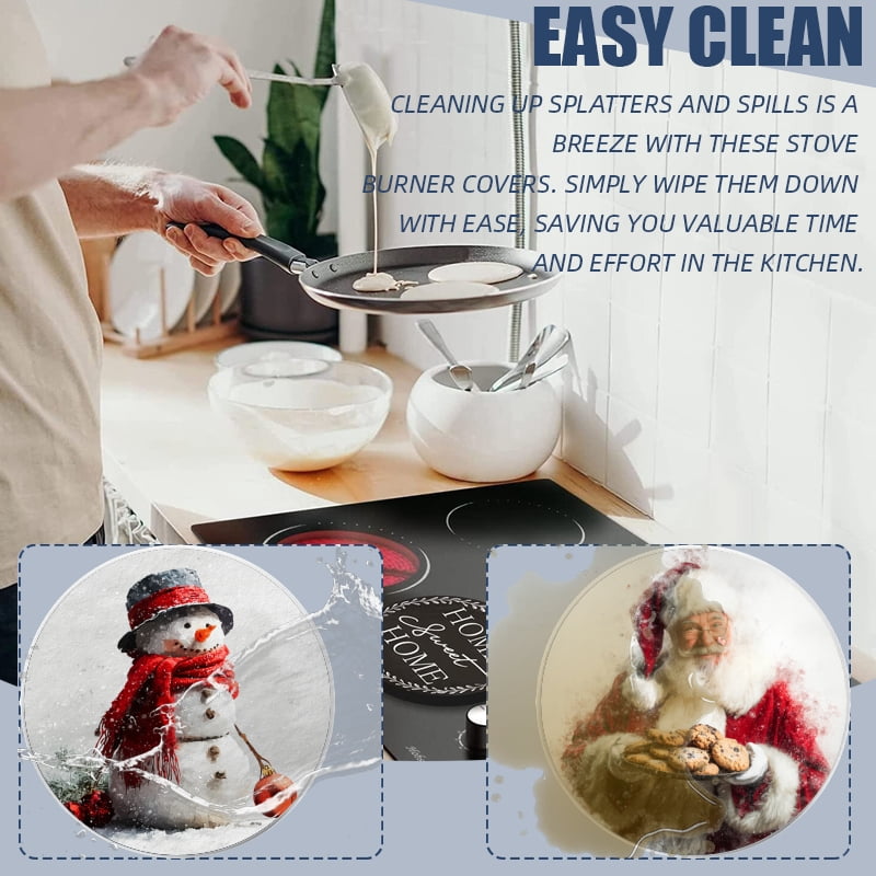 Christmas Stove Burner Covers for Electric Stove, Christmas Santa and Gingerbread Man Xmas Decorative Round Mental Electric Range Burner Covers Set of 4 for Kitchen, 8 Inches and 10 Inches