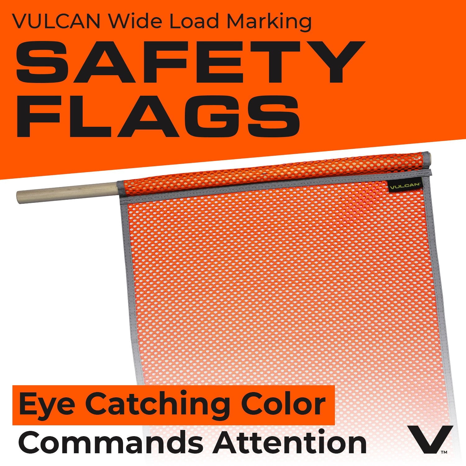 VULCAN Safety Flags - Border - Bright Orange - Mesh - Dowel - 18 inch x 18 inch - 4 Pack