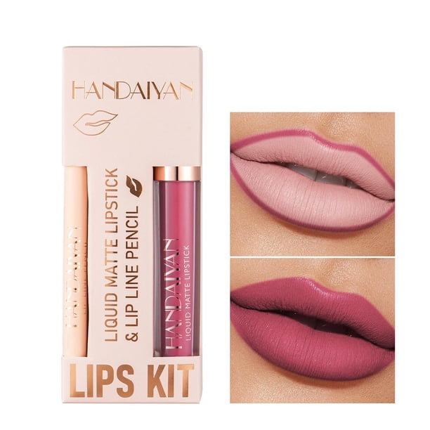 Wartleves Kit de lápiz labial líquido mate antiadherente de larga duración, brillo de labios y lápiz delineador de labios