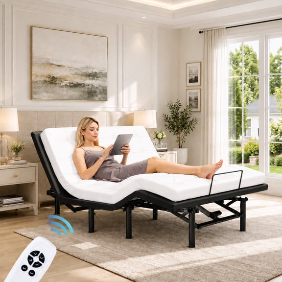 PAPROOS Queen Adjustable Bed Frame, Electric Bed Base with Head & Foot Incline, Wired Remote, Zero-Gravity Position, 750 lb Capacity, 14" Foldable Metal Platform, Easy Assembly, Black