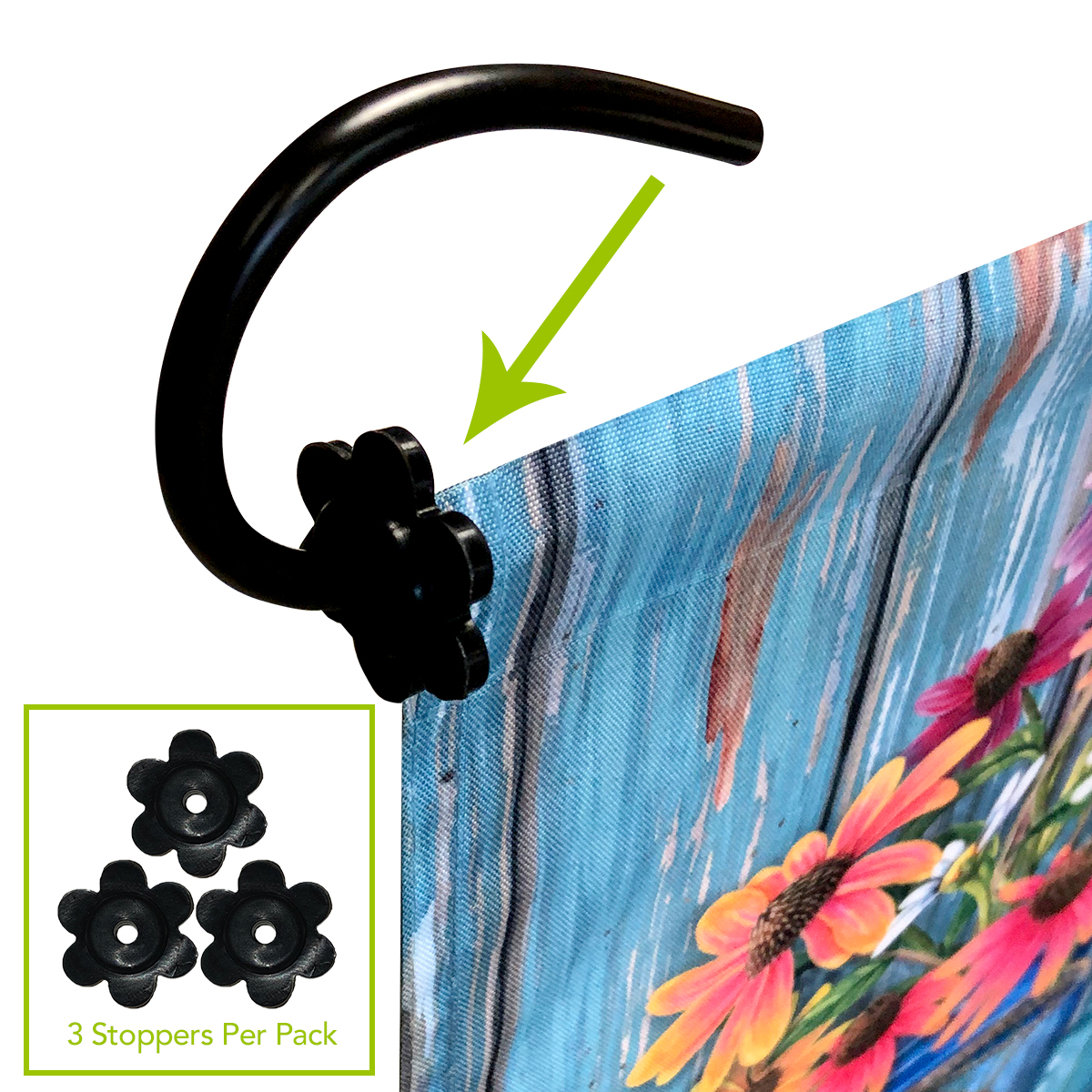 3-pack of Rubber Stoppers for Garden Flag Poles Floral Design Briarwood