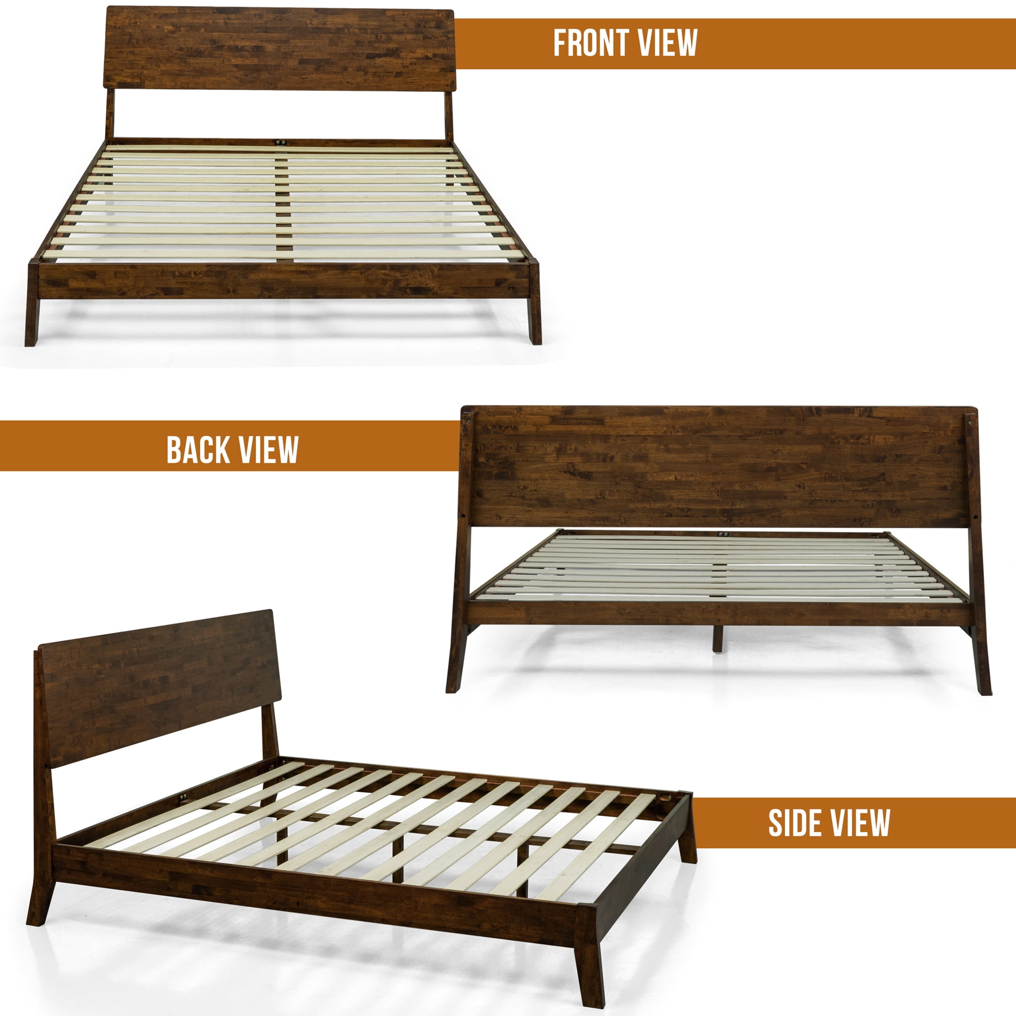 Acacia Serenity King Size Bed Frame, King Bed Frame with Headboard 800 lbs Capacity Natural Wood Bed All Mattress Support & No Box Spring Needed, Wood Slats Support Wood Bed Frame King, Walnut