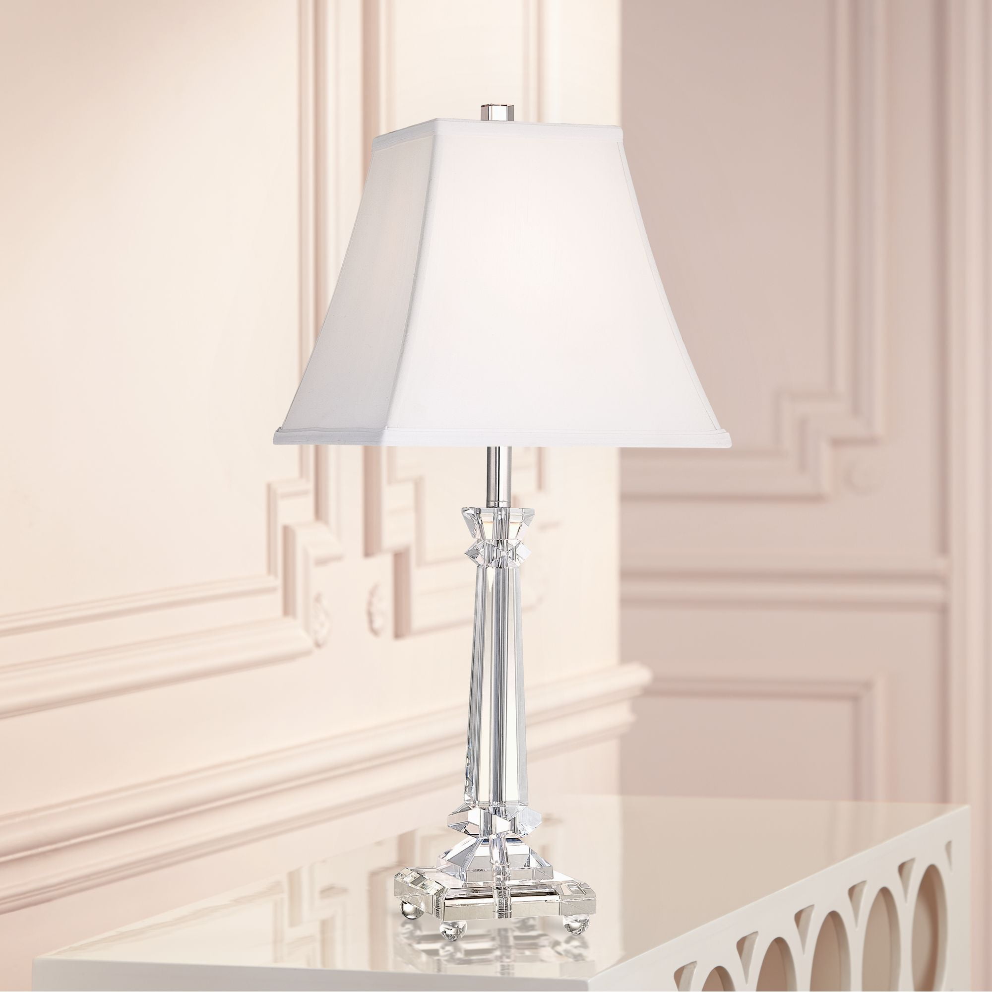 Modern Glass Crystal Square Column Table Lamp LED Light Desk Lighting Bedroom 