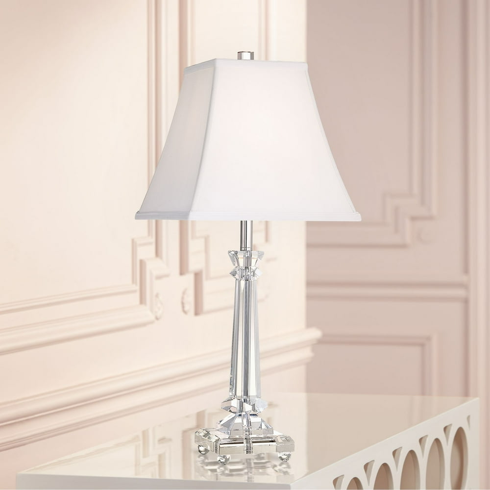 Vienna Full Spectrum Traditional Table Lamp Crystal Glass Column White Square Bell Shade for