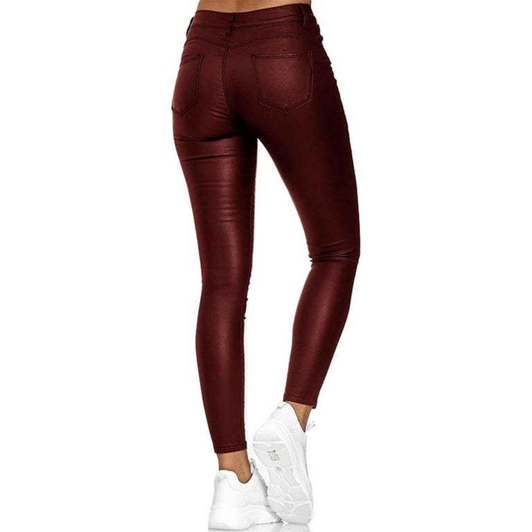 Women's Skinny Leather Pants High Waisted Stretch Pull On Ankle