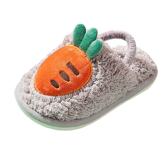 NOKIO Boys Girls Fuzzy Slippers Ankle Strap Flat Plush House Shoes Kids Toddler | ClosedToe Fleece Warm Indoor Bedroom Shoes Comfortable Cute Winter Cotton Slippers