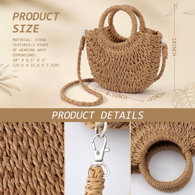 Gocvo Half-Round Straw Beach Bag with Shoulder Strap photo 2