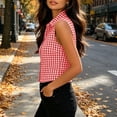 thumbnail image 5 of ClodeEU Women's Plaid Sleeveless Collared Button Blouse,Slim Fit Crop Top for Summer Hot Pink,Women's Plus XL, 5 of 7