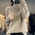 thumbnail image 1 of Suéter de lana gruesa con cuello alto para mujer, suéter de punto de color sólido cálido y suelto, suéter de invierno/otoño nuevo estilo 100 % lana merino, 1 of 5