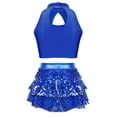 thumbnail image 2 of YONGHS Kids Girls Sequins Jazz Latin Ballet Dance Outfits Crop Top Vest with Skirted Shorts Set Royal Blue 6, 2 of 5