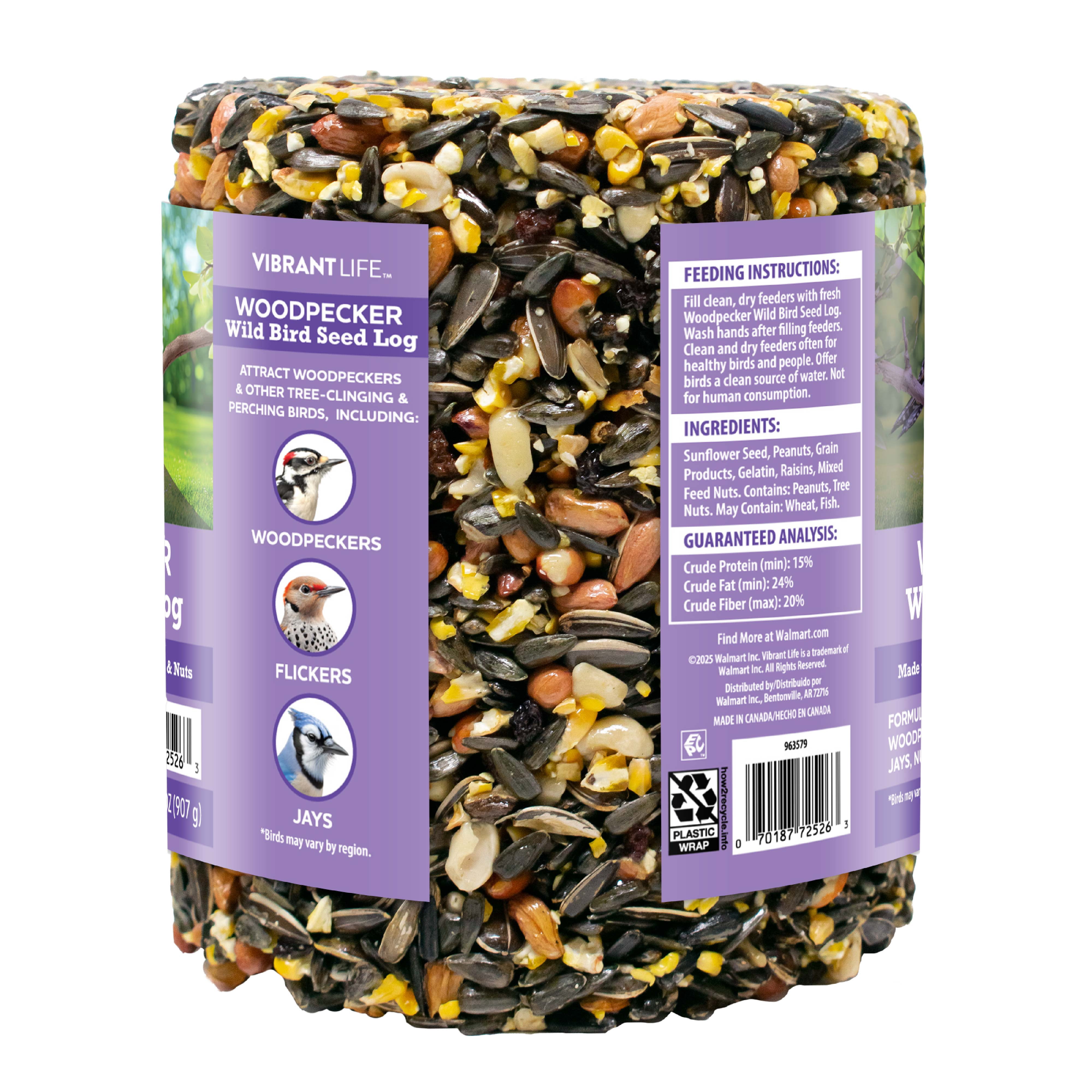 Vibrant Life Woodpecker Wild Bird Seed Log, 32 oz.