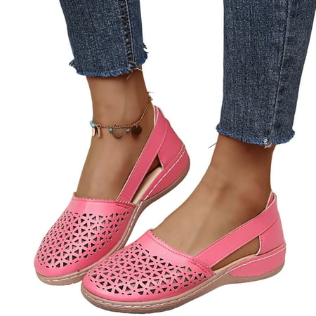 

Woobling Women Close Toe Walking Wedge Heel Sandals Ladies Summer Holiday Slip On Shoes Pink Size 4