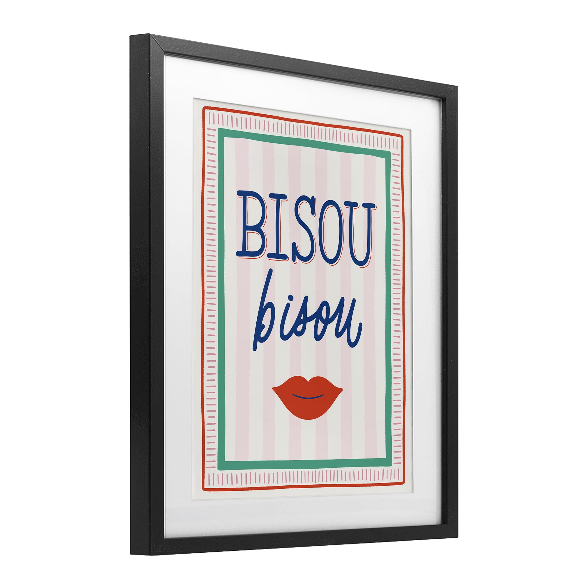 Stupell Industries Bisou Kiss over Stripes Black Framed Print Under Glass, design by Jalynn Heerdt