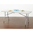 thumbnail image 2 of 5 foot Light Gray Resin Multi Purpose Center Fold Table with Wheels, 2 of 4