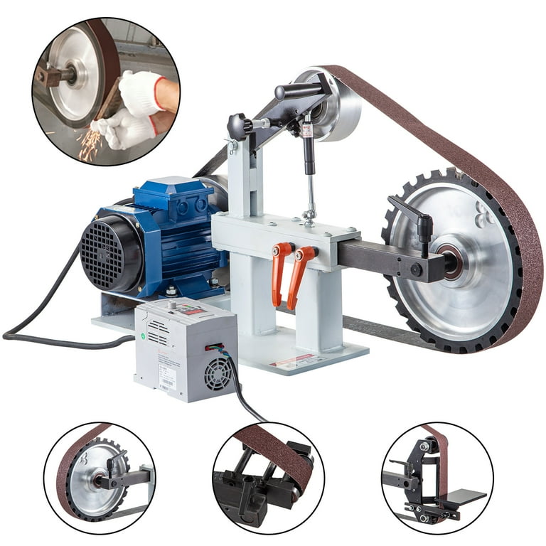 HQHAOTWU Belt Sander Knife Grinder Variable Speed Multi-Function Belt  Sander with Wheel and Flat Platen Tool Rest for Knife Making 71-83*2Belt  with