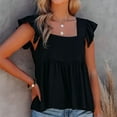thumbnail image 5 of Timegard Summer Tops for Women Ruffle Cap Sleeve Square Neck Solid Color Travel Casual Loose Tank Top, 5 of 8