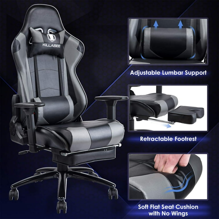 JONPONY Massage Gaming Chair with Footrest and 350LBS Metal Base,Thickened Seat  Cushion,2D Adjustable Armrest, Big and Tall Ergonomic Office Computer Chair,Black  