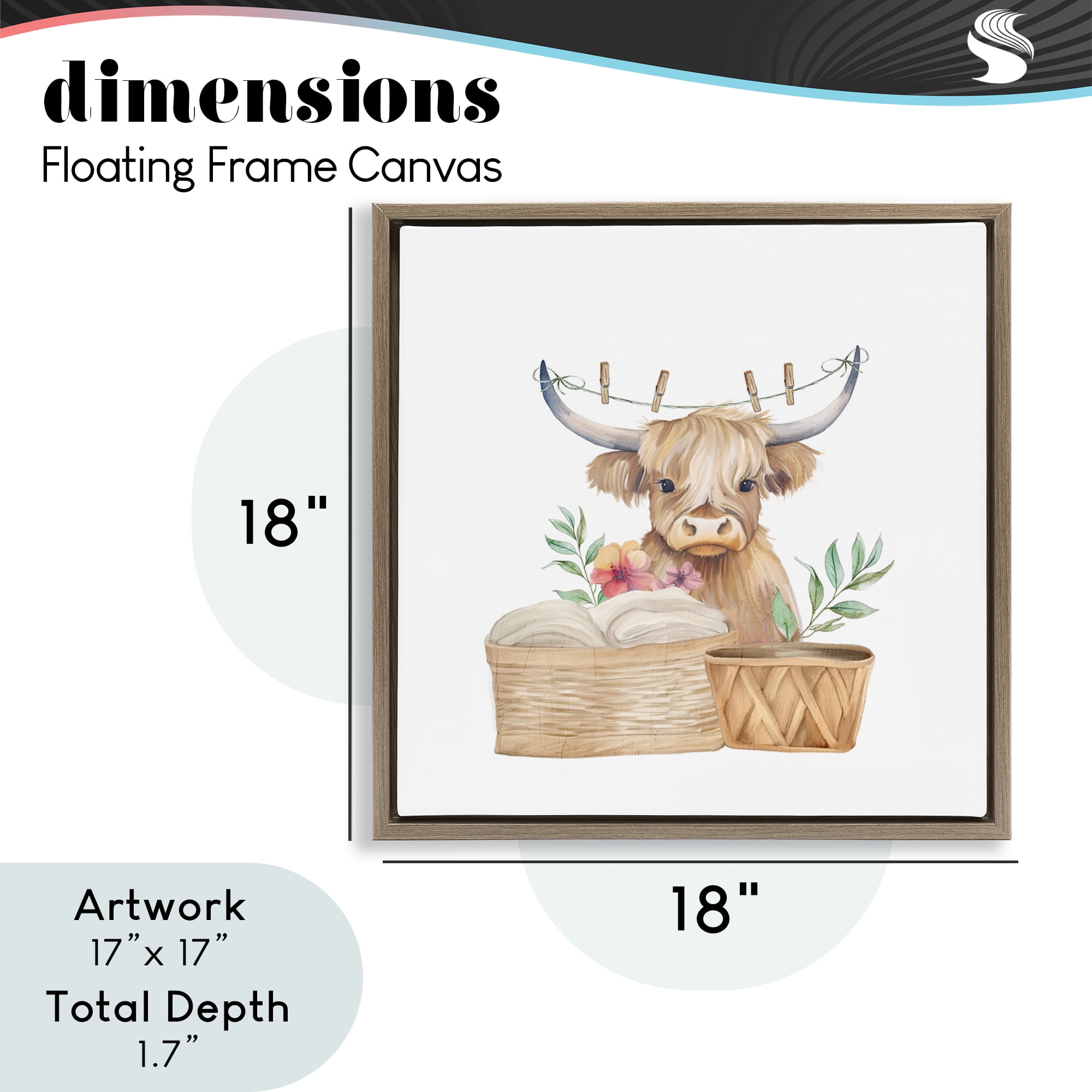 Laundry Day Baby Cattle Brown Framed Floater Canvas Wall Art, design by Kim Allen
