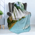 thumbnail image 4 of Waterfall Soft Flannel Fleece Throw Blanket, Image of a Grand Waterfall with Swans in the Lake Sunny Day Nature Print, Cozy Plush for Indoor and Outdoor Use, 50" x 70", Blue Green White, by Ambesonne, 4 of 5