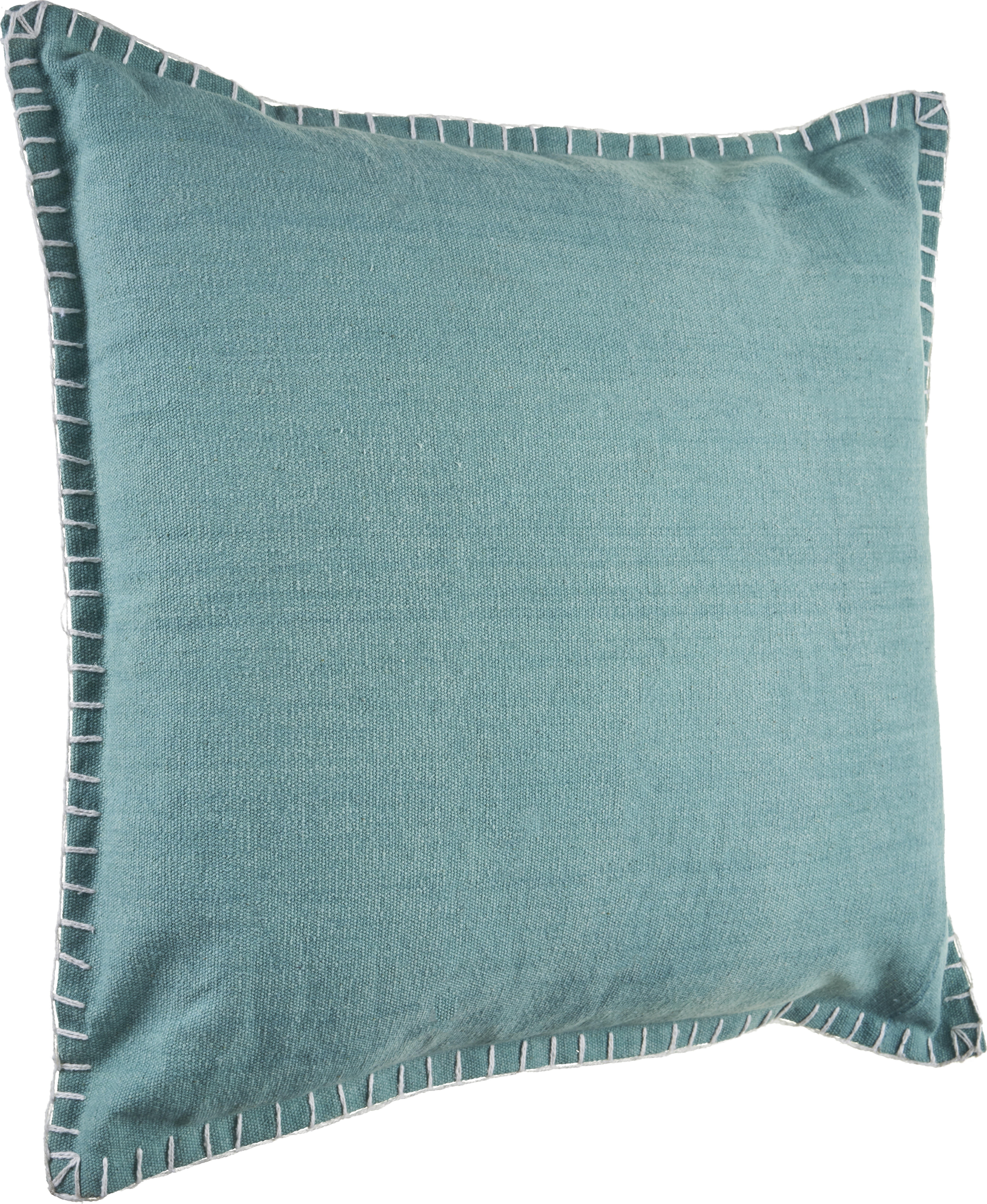 Ox Bay Wilma 24" x 24" Teal Blue Stitch Bordered Cotton Adult Decorative Throw Pillow Cover