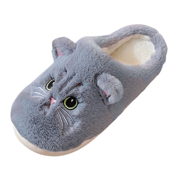 Chenyee Womens Plush Animal Slippers Cute Cat Fluffy Indoor Slippers Soft Bedroom Slides Shoes