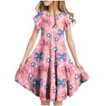 thumbnail image 2 of Babcutegg Stylish Summer Short Sleeve Ruffled Dress With Round Neck, Playful Print, Functional Pockets And Tiered Silhouette Pink Size 10, 2 of 6