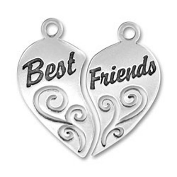 Sterling Silver 16" .8mm Box Chain Two Piece Best Friends Mizpah Heart Pendant Necklace