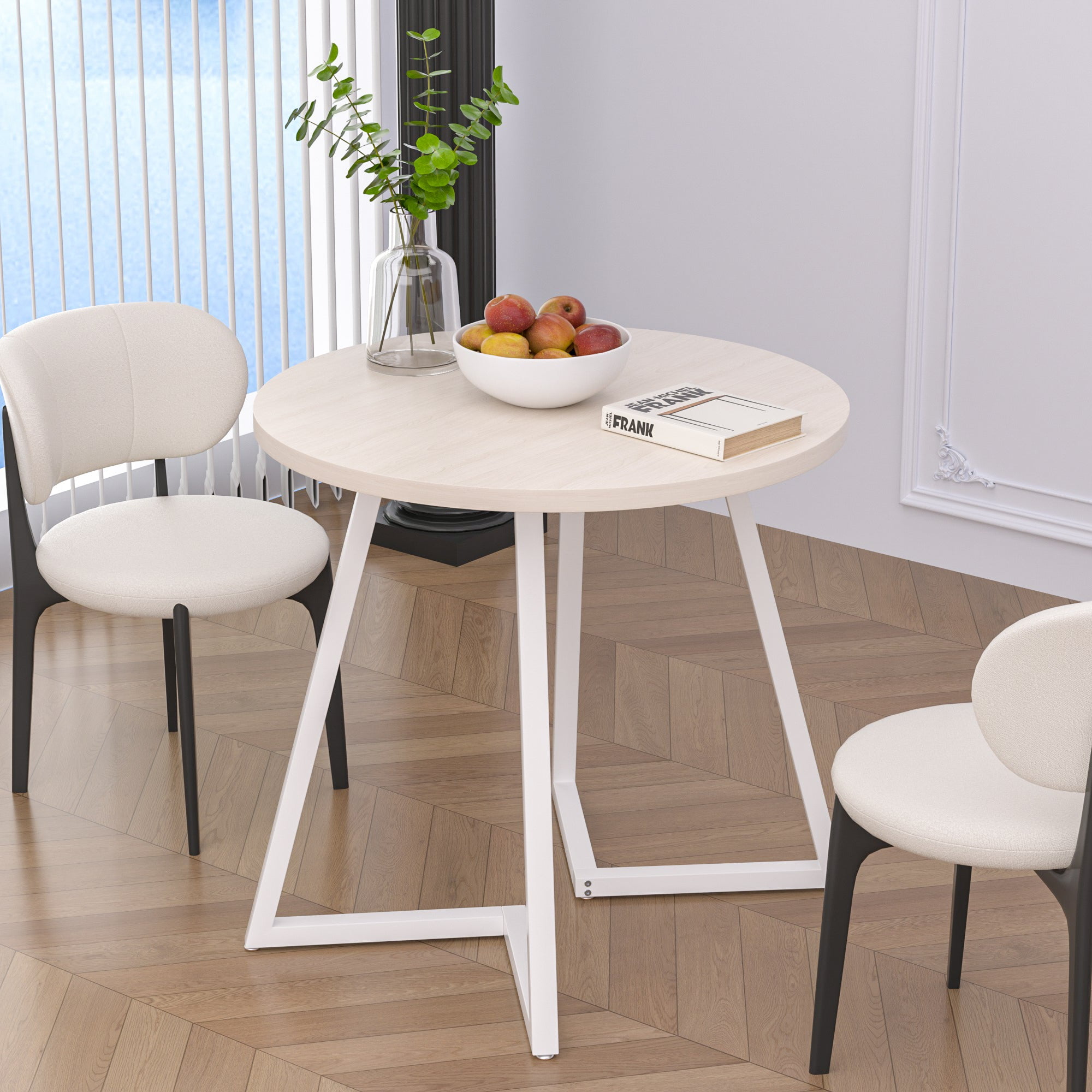 VECELO 35.4" Round Dining Table, Small Kitchen Table with Sturdy Metal Base, Dining Room Table for 2 to 4 Person, Natural Wood