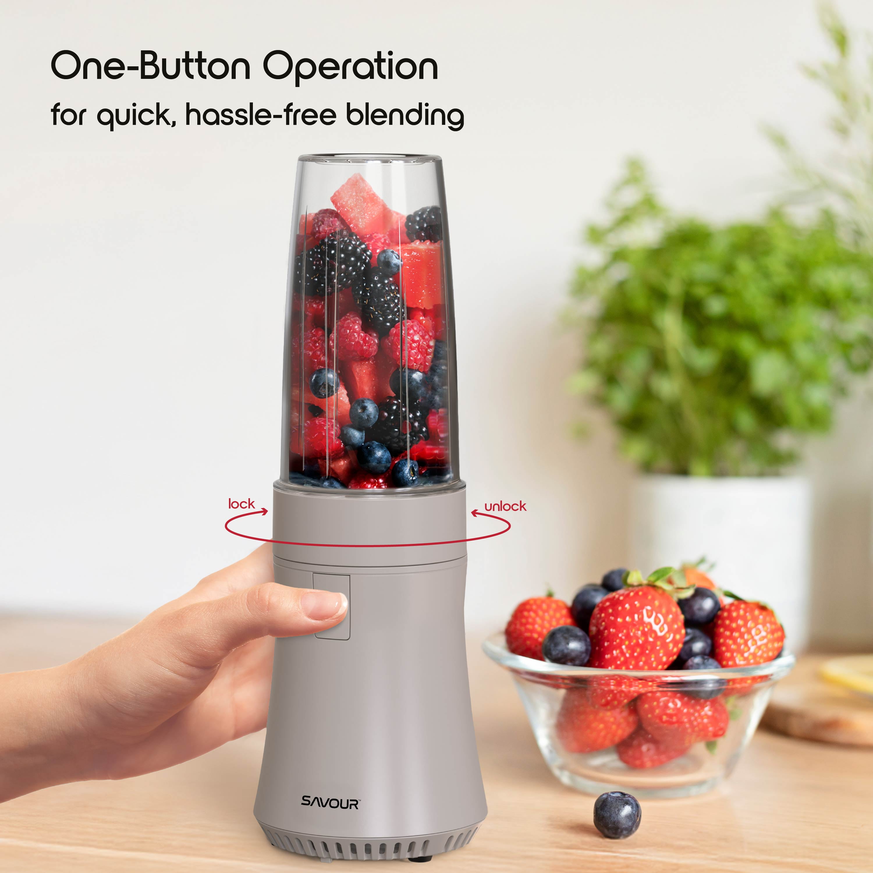 Savour by Tzumi 300W Mini Smoothie Blender – 18oz. Countertop Mini Blender for Smoothies, Sauces, Cocktails and More