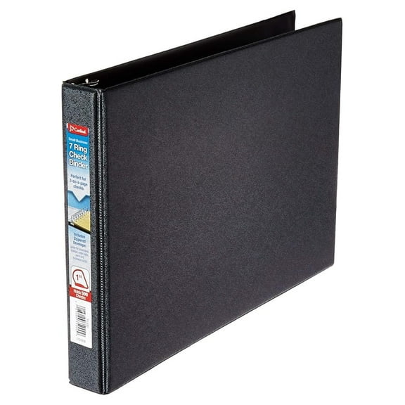 3-on-a-Page Checkbook Binder - 7 Ring Black Vinyl Binder - Business Check Organizer with Vinyl Pouch - Durable Check Protection - Flat Opening Design