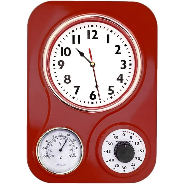 Lily's Home Retro Kitchen Wall Clock with Temperature and Timer (Retro