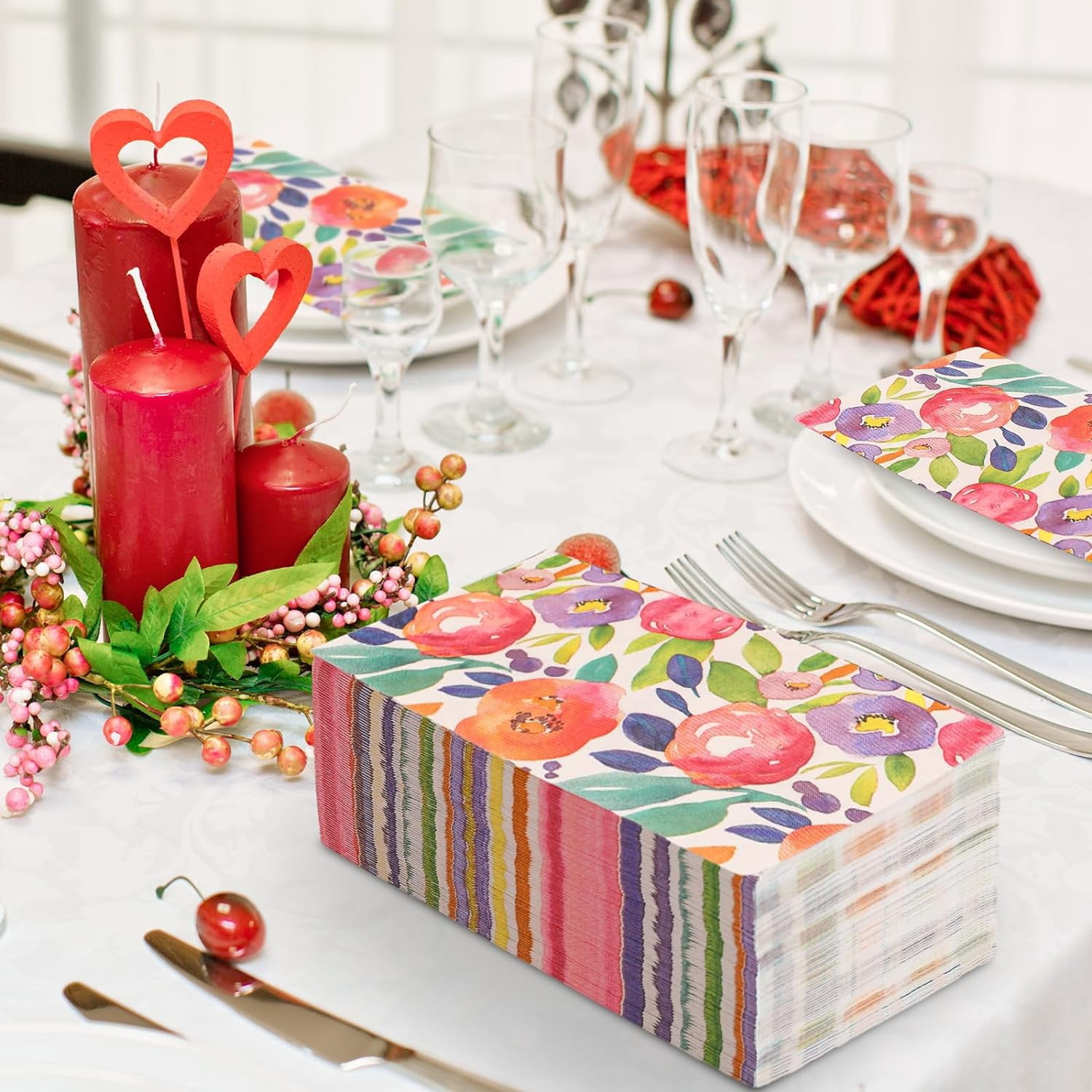 80 Pack Floral Guest Napkins Watercolor Flower Paper Dinner Napkins Decorative Disposable Hand Napkin for Wedding Birthday Baby Shower Bridal Shower Tableware Supplies, 13 x 15.7 Inch.