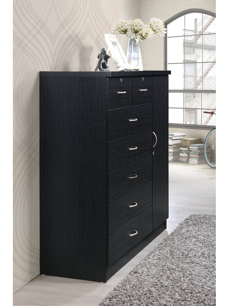 Hodedah 7-Drawer Chest with Locks on 2-Top Drawers plus 1-Door