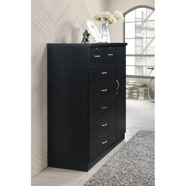 Hodedah 7-Drawer Chest with Locks on 2-Top Drawers plus 1-Door