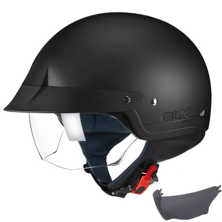 GLX M14 Cruiser Scooter Motorcycle Half Helmet with Free Tinted Retractable Visor DOT Approved (Matte Black X-Large)