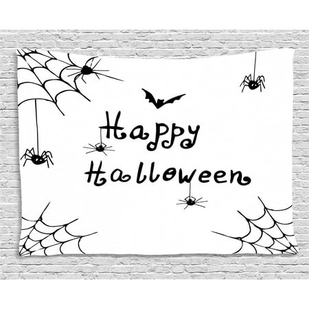 Spider Web Tapestry Happy Halloween Celebration Monochrome Hand