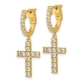 thumbnail image 2 of Sterling Shimmer Sterling Silver Gold-tone Flash Gold-plated CZ 38 Stone Cross Hinged Hoop Earrings, 2 of 4