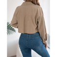 thumbnail image 6 of Corduroy Jacket Women, Yigetop Women's Fashion Cropped Shacket Button Down Corduroy Shacket Jackets Casual Plaid Long Sleeve Crop Jackets Tops Cropped Jacket Khaki XL, 6 of 8