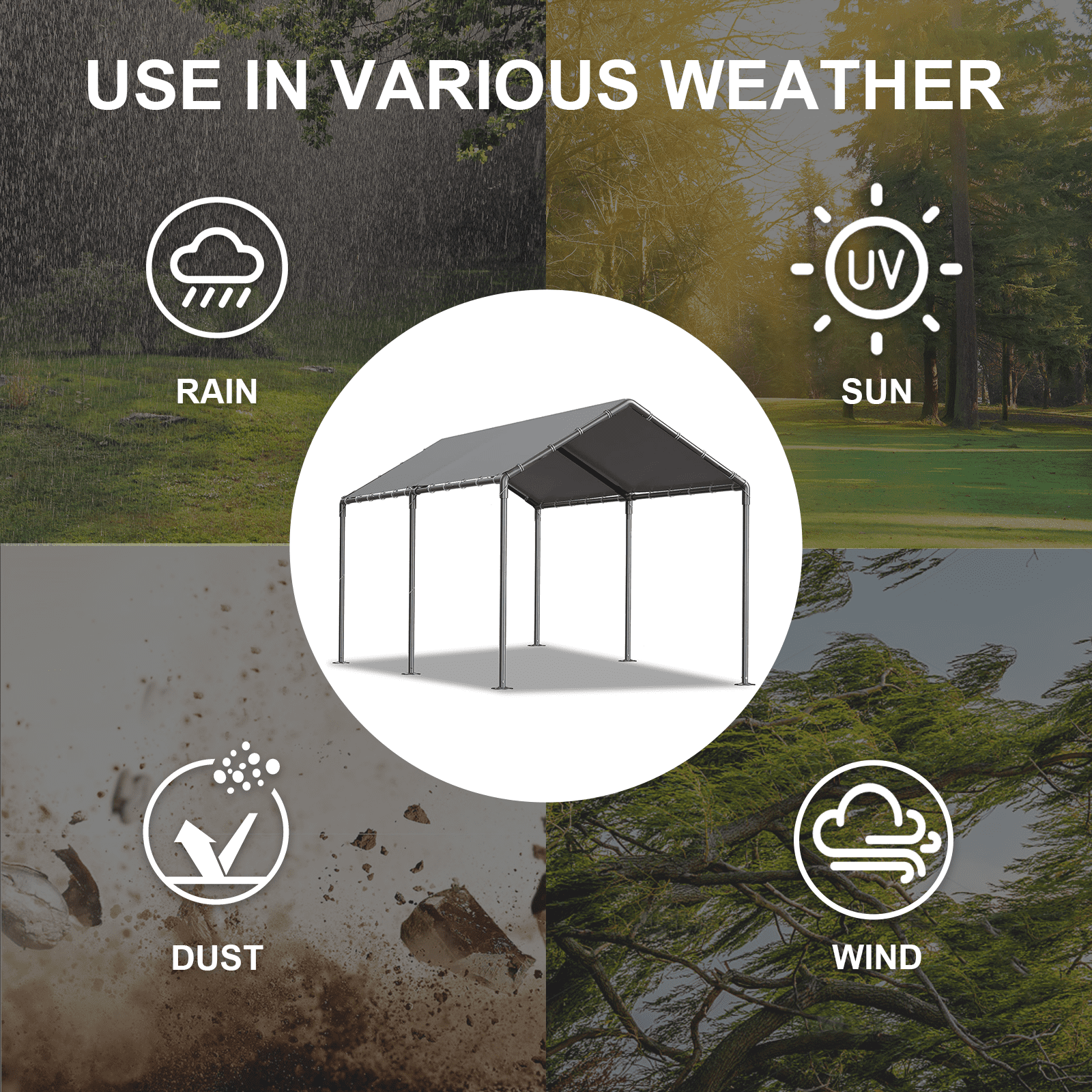 Gaildon Carport 10 x 20Ft Upgraded Heavy Duty Carport with Steel Wire Rope Portable Garage for Truck Boat Car Canopy with All-Season Tarp (Grey)