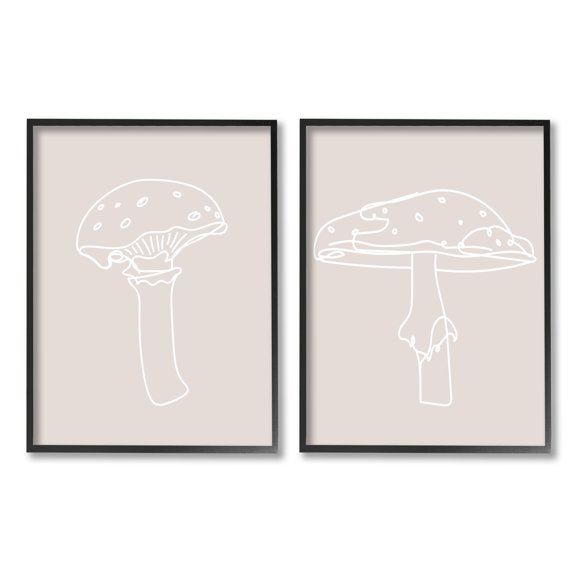 Stupell Industries Soft Minimal Mushroom Outlines Botanical & Floral Painting Black Framed Art Print Wall Art, 16 x 20, Set of 2