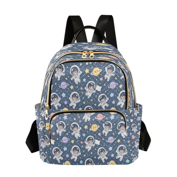 Qxltty Quilted Backpack for Women, Cute Astronaut Space Travel Daypack with Front Pocket for Casual Daily Use